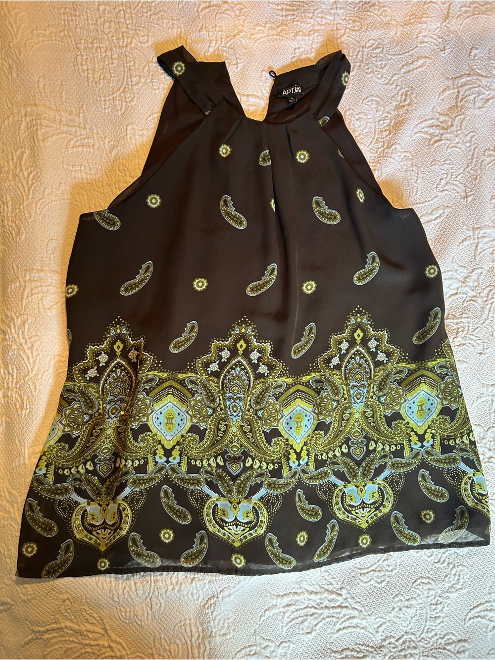 Apt. 9 Women's Brown Paisley Halter Tank with Green and Yellow  Accents